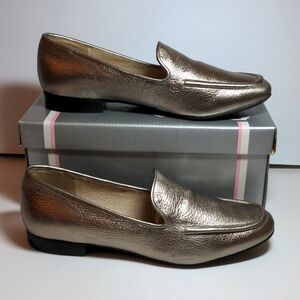 Karl Lagerfeld Paris Metallic Golden Flat Slip-On Ladies Leather Loafers 7.5